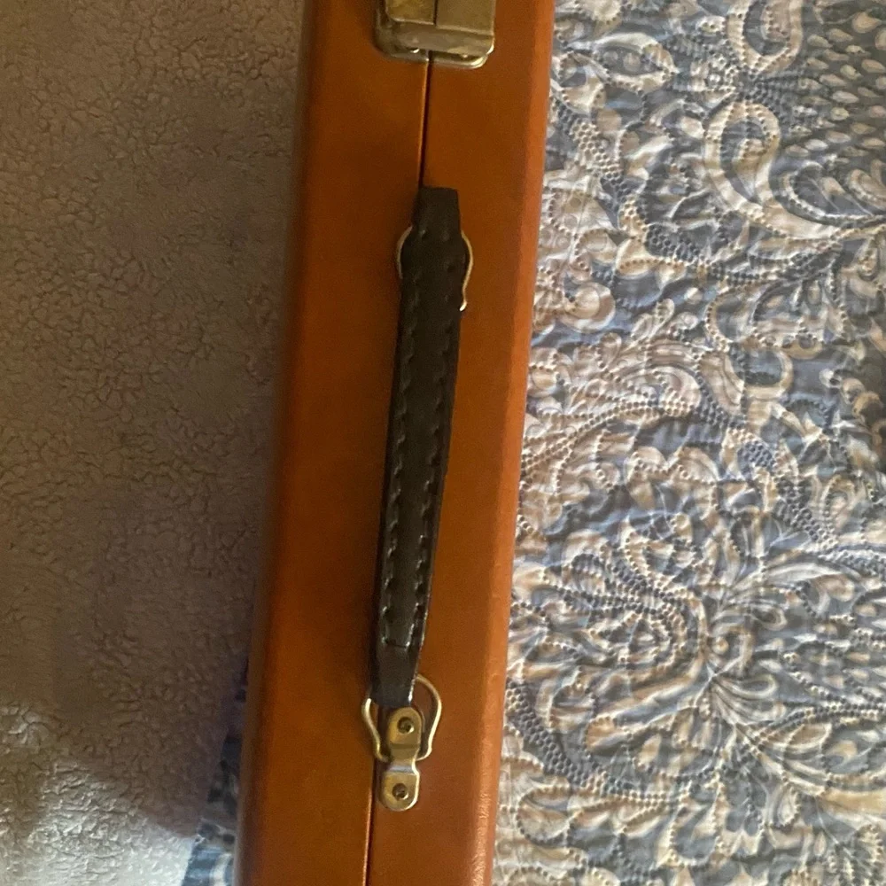 Vintage Faux leather briefcase style portable backgammon set, checkers.